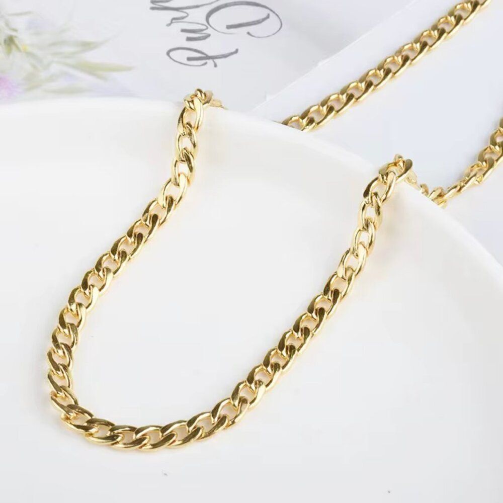 Dainty Gold Flat Curb Chain Necklace 5mm thick 20 inches long